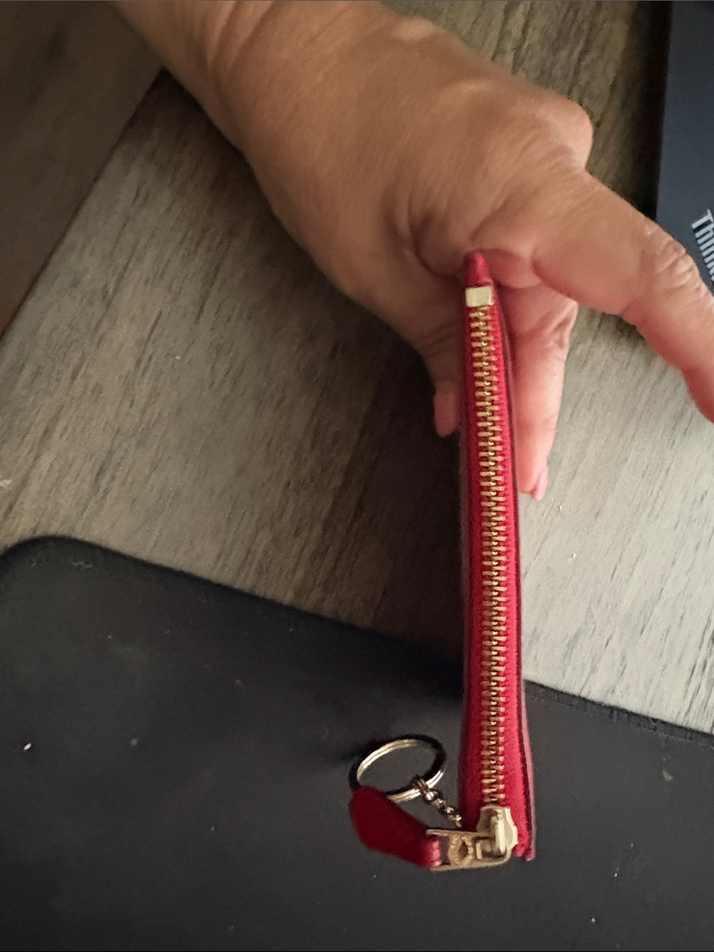 Coach Red Pebbled Leather Zip Card Pouch with Gold Key Ring - Picture 4 of 4